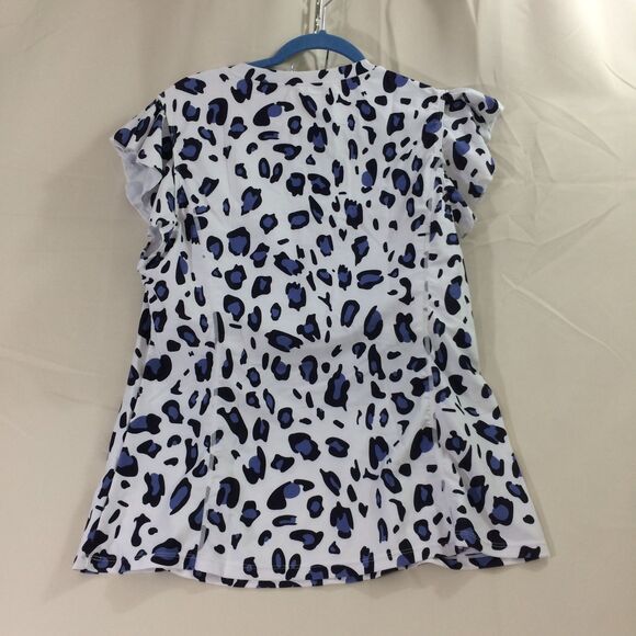NEW Soneven Womens Swim Shirt Zip Front Ruffle Sleeve Blue Leopard Print 2XL NWT - Picture 5 of 8